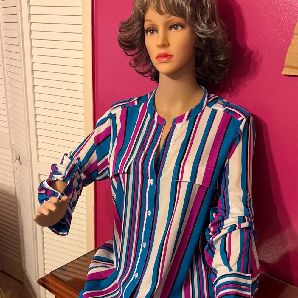 Calvin Klein Vibrant Striped Button Down Shirt